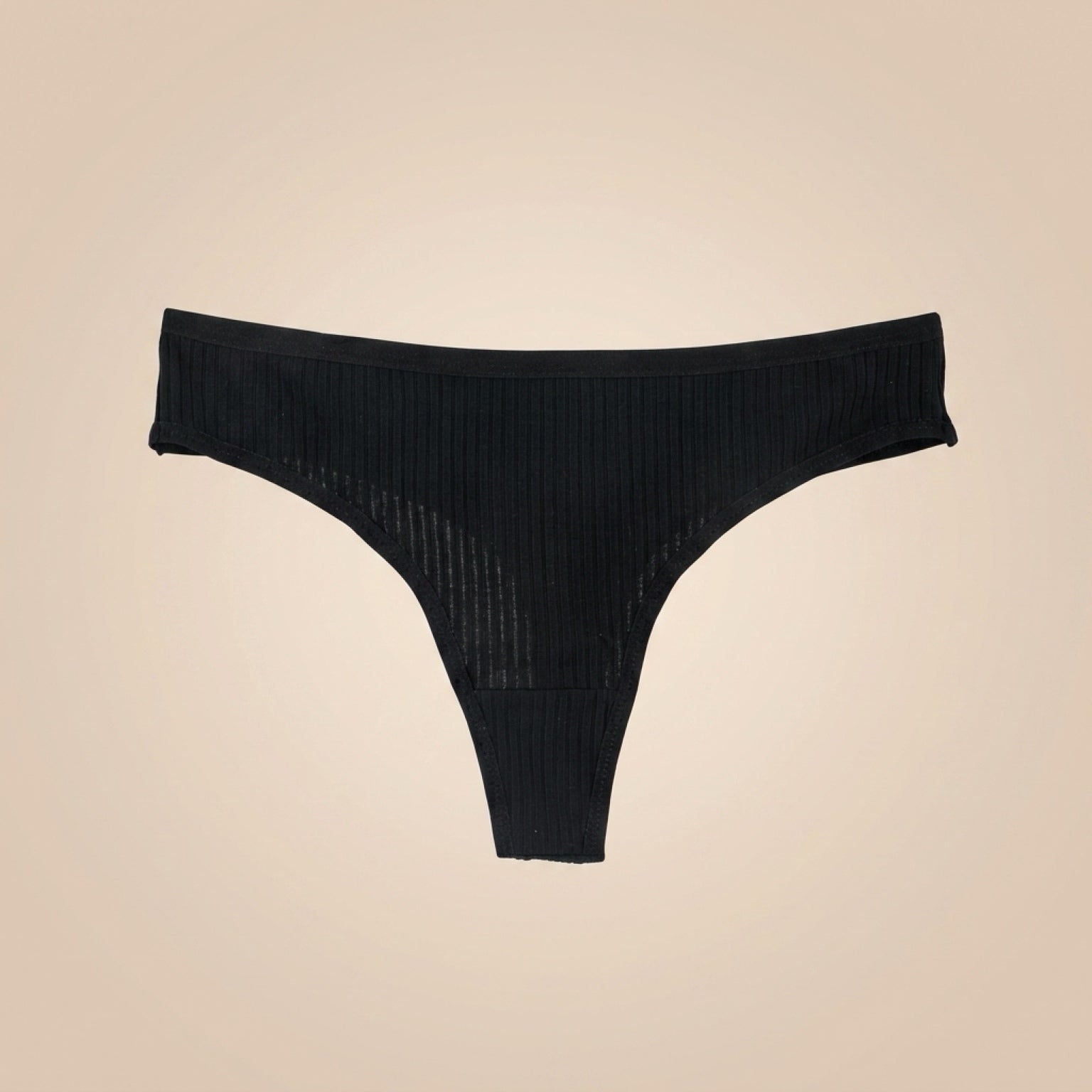 Women's black ribbed cotton thong underwear with soft breathable fabric and comfortable everyday fit by OnlyCotton