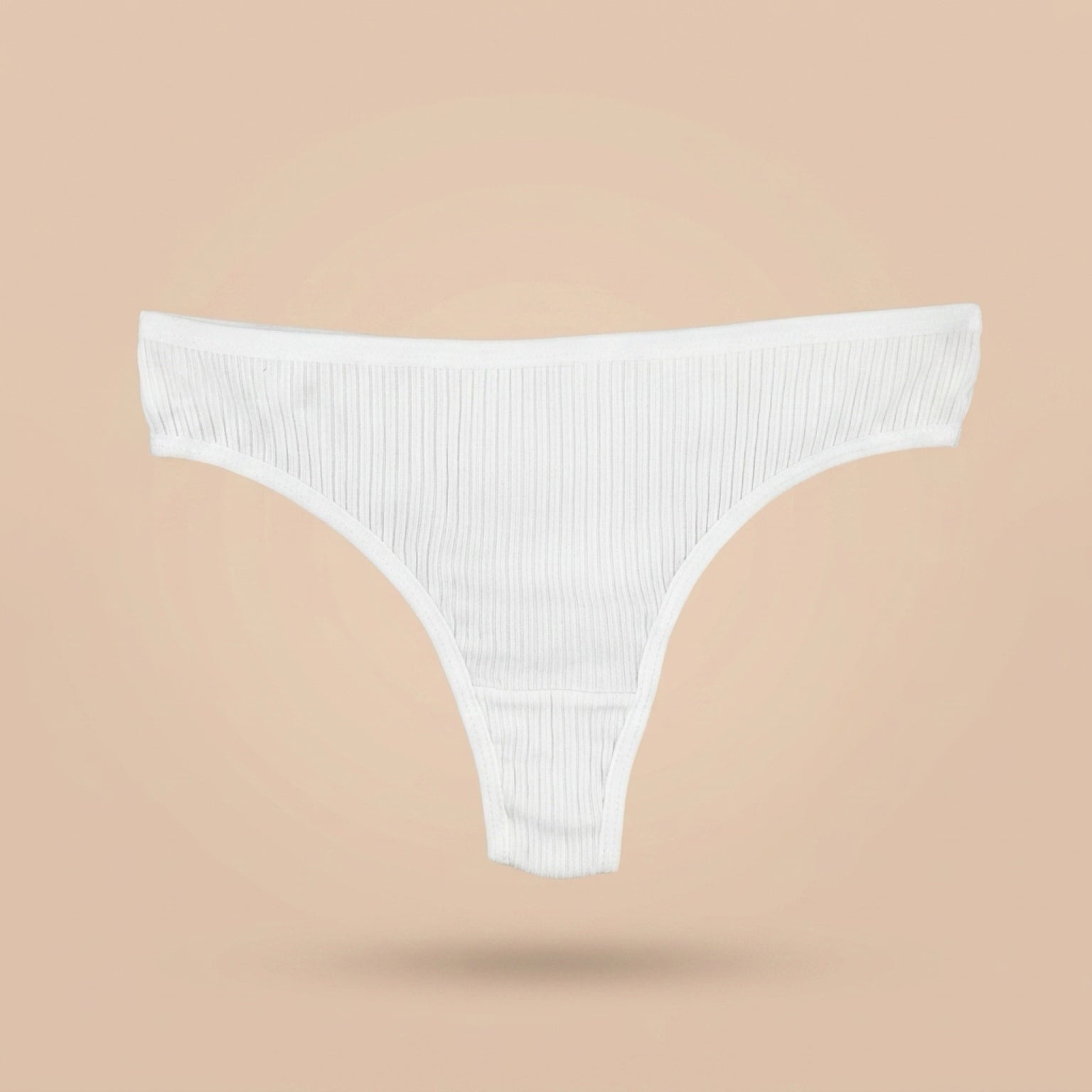 Women's white ribbed cotton thong underwear with soft breathable fabric and comfortable everyday fit by OnlyCotton
