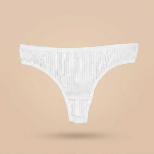 Women's white ribbed cotton thong underwear with soft breathable fabric and comfortable everyday fit by OnlyCotton